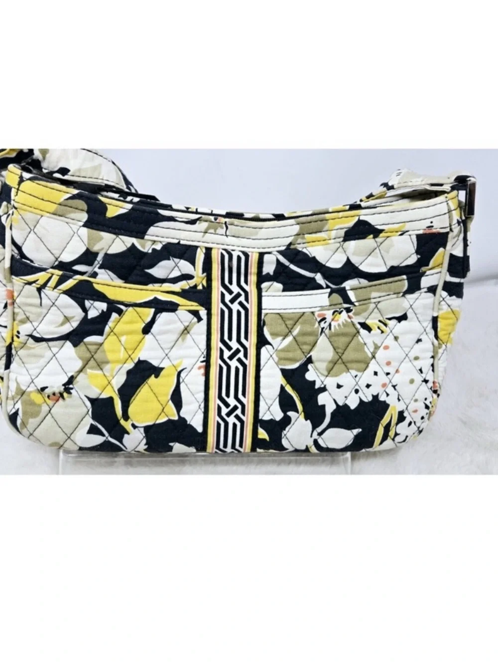 Vera Bradley Quilted Shoulder Bag in Black, Yellow & Cream Floral